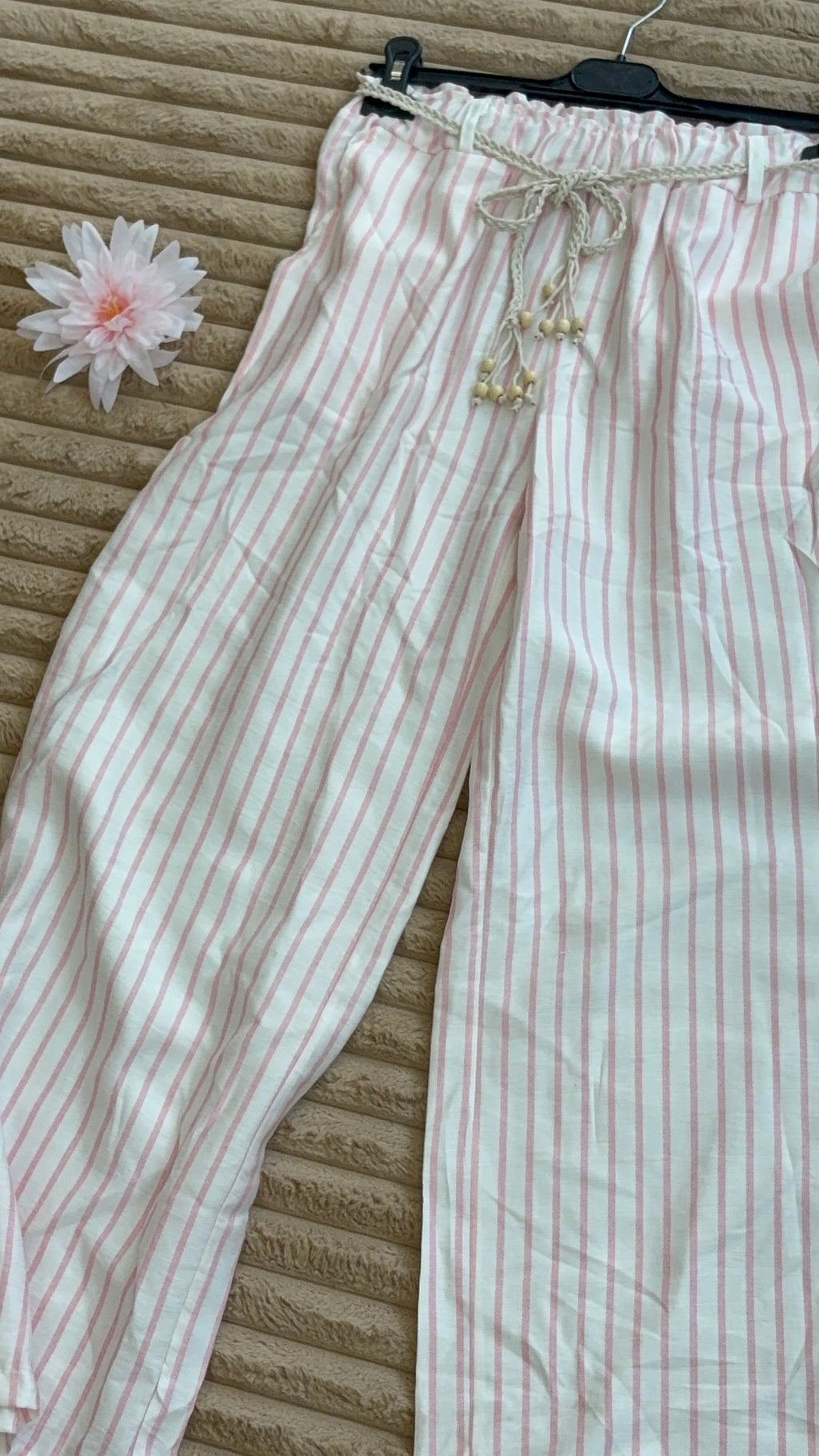 🌸 Pantalon fluide rayé en coton – Taille unique (36 au 40)