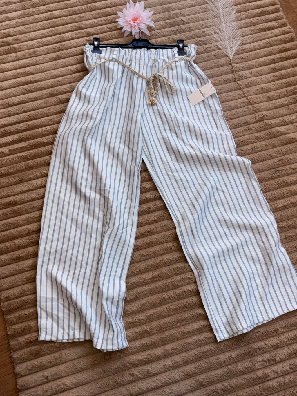 🌸 Pantalon fluide rayé en coton – Taille unique (36 au 40)