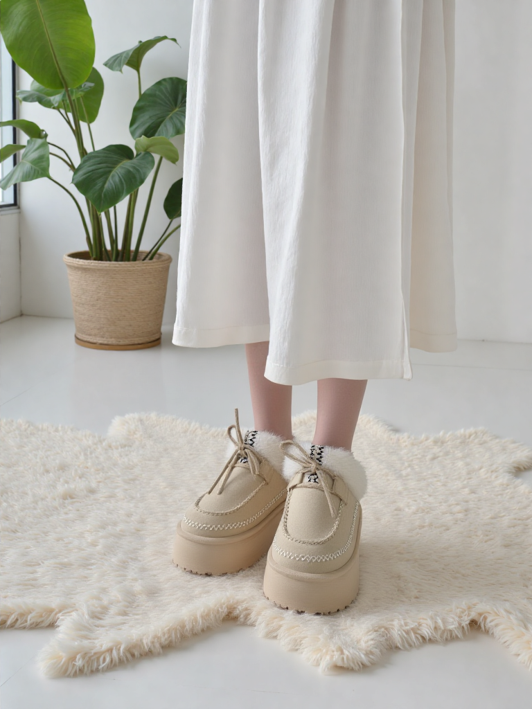 Chaussons fourrures style mocassins