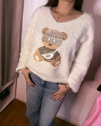 Pull oversize col V à motif "OURSON"