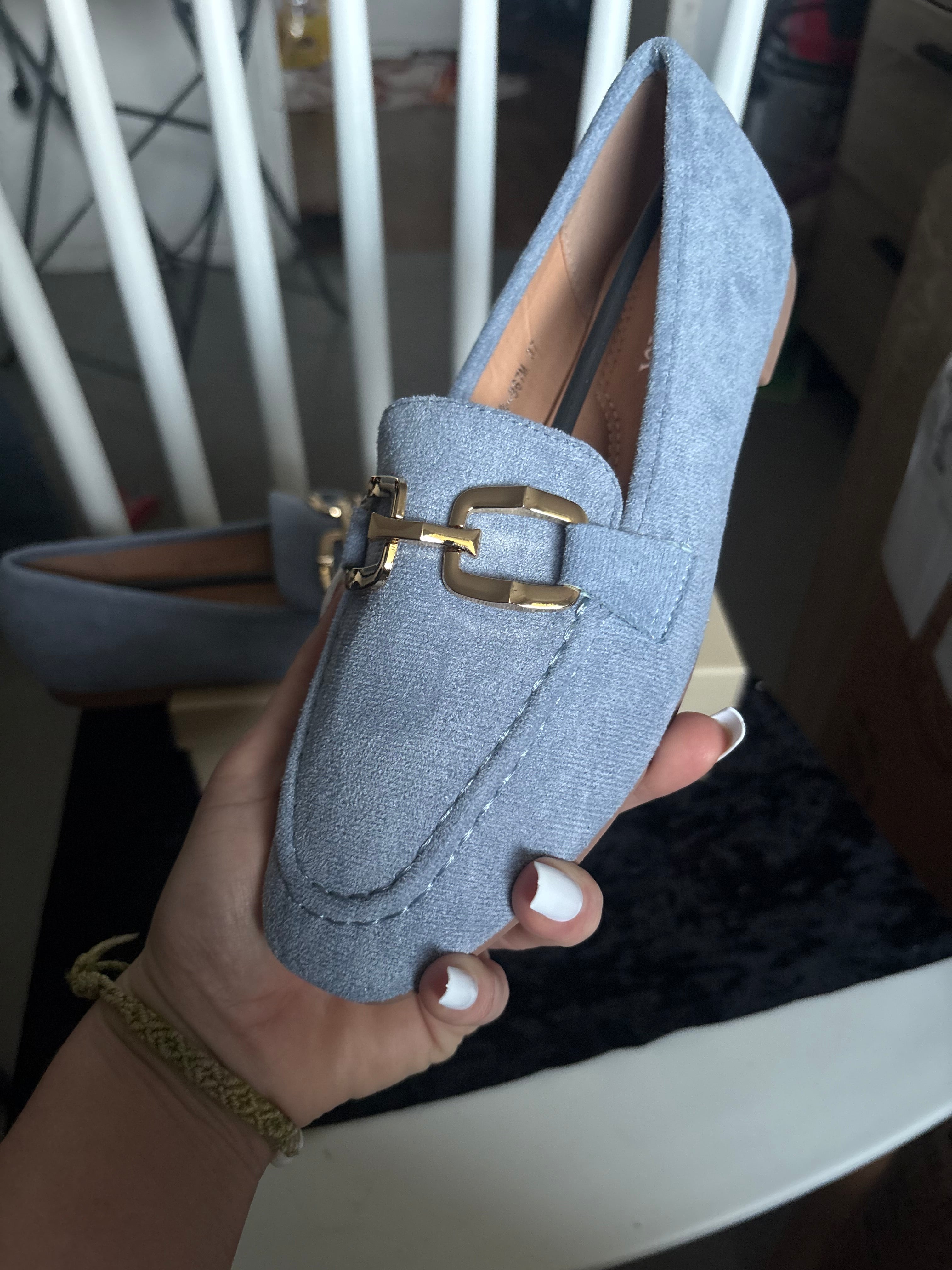 Mocassins, bleu, pastel