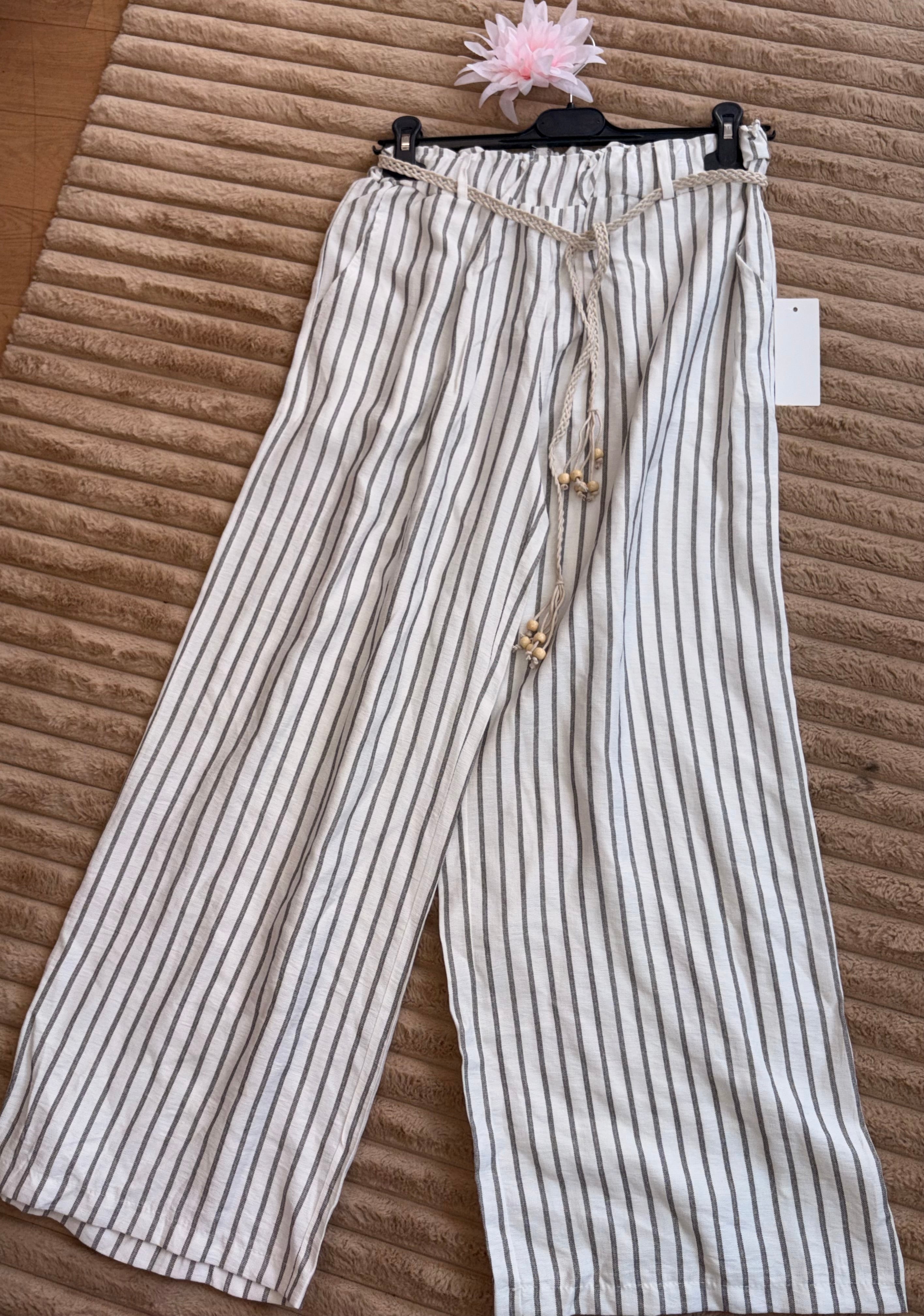 🌸 Pantalon fluide rayé en coton – Taille unique (36 au 40)