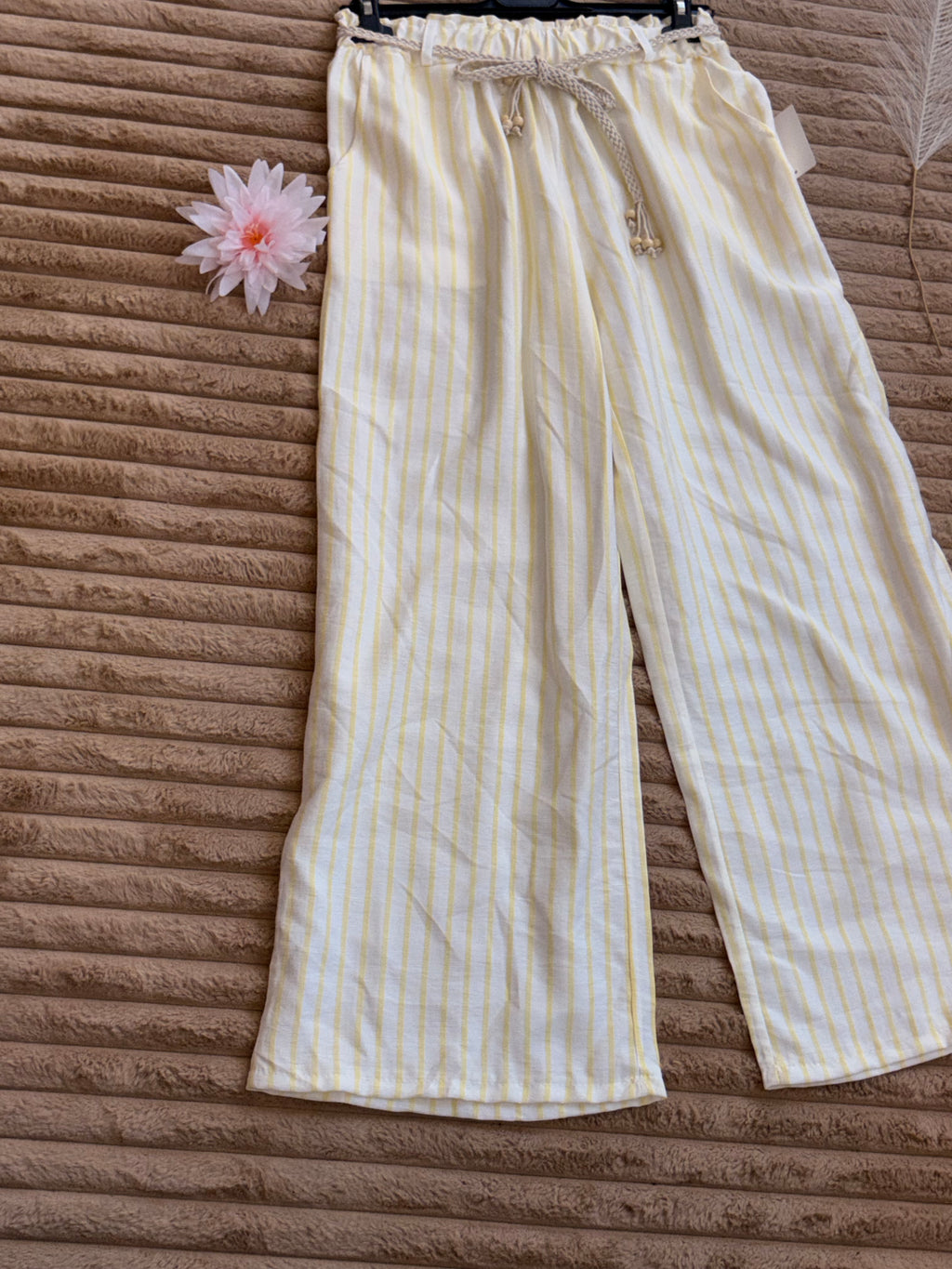 🌸 Pantalon fluide rayé en coton – Taille unique (36 au 40)