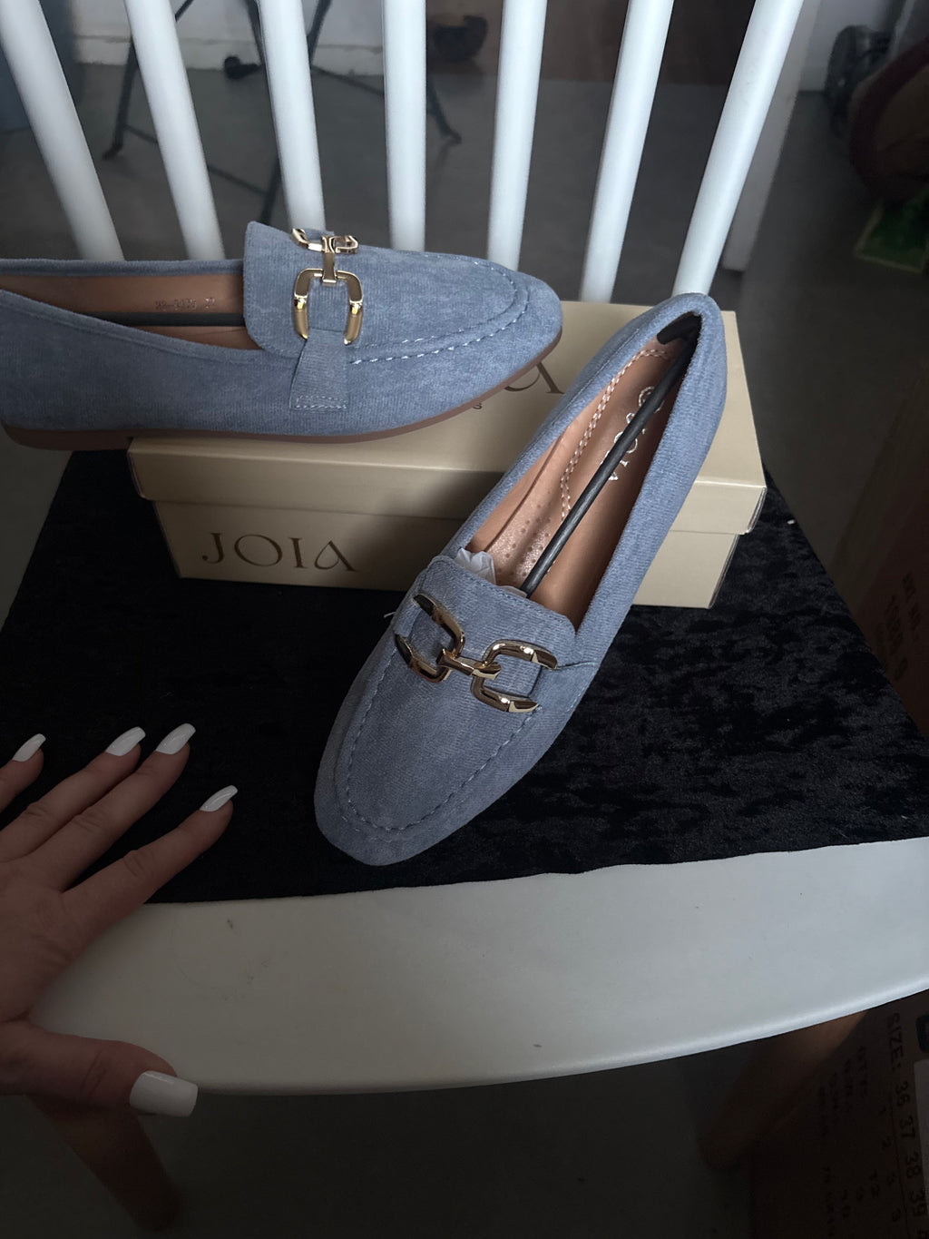 Mocassins, bleu, pastel