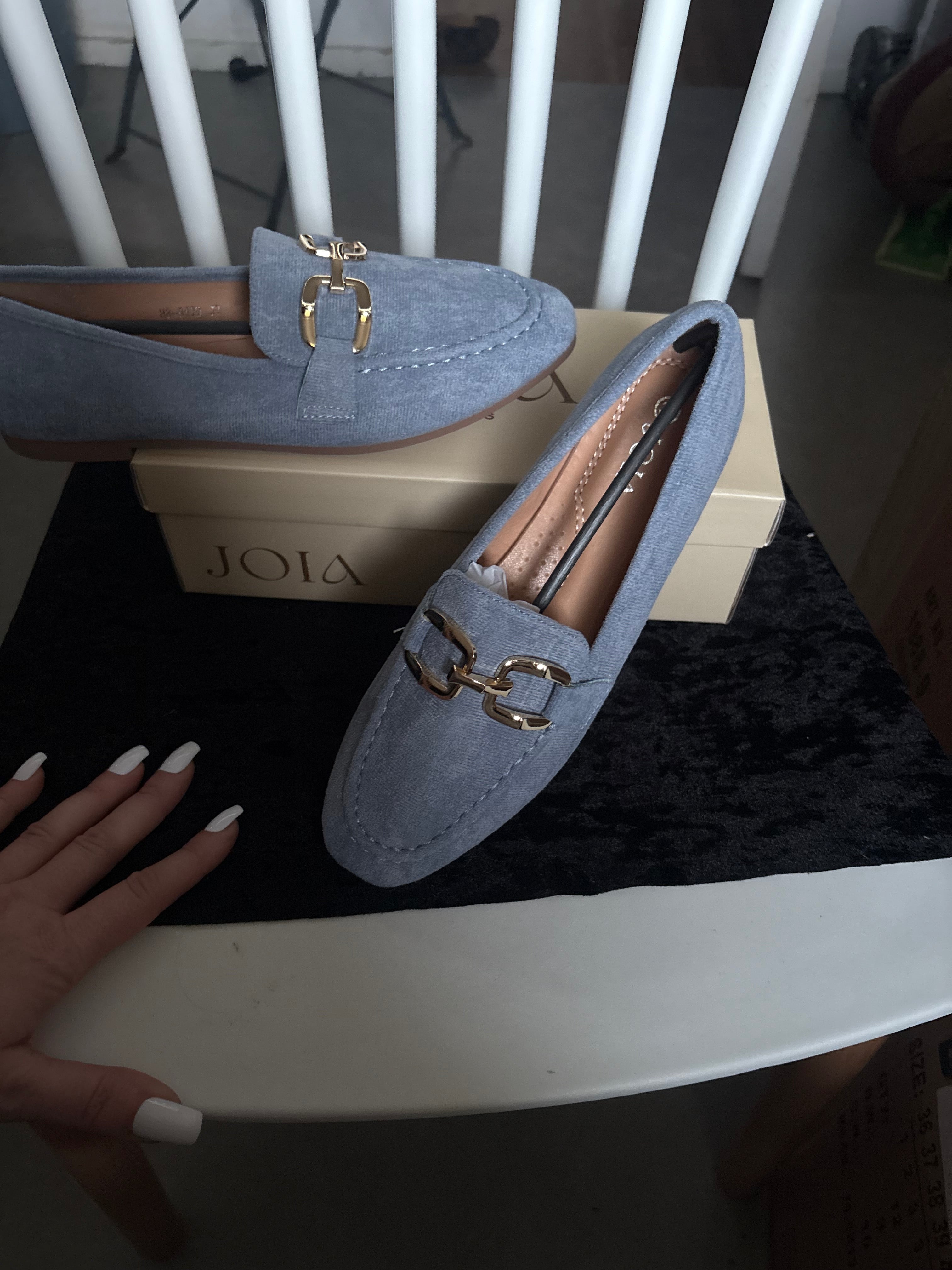 Mocassins, bleu, pastel