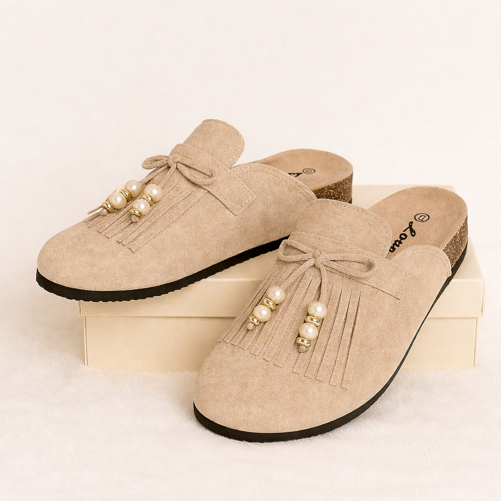 Sabot mule à franges et perles